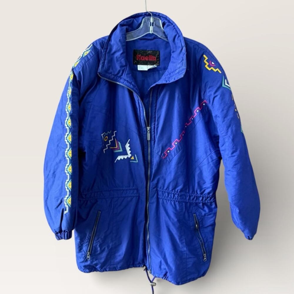 Vintage Kaelin Ski Jacket Women Size 14 Puffer 80s Colorful Aztec Southwest
